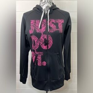 Nike JUST DO IT Jacket Womens Small Hooded Pockets Dri-Fit Running Spin Pilates